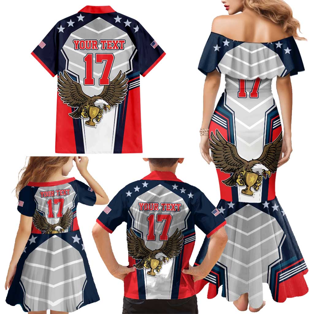 Custom United States Cricket Family Matching Mermaid Dress and Hawaiian Shirt USA Go Champions and Eagle Mascot Style