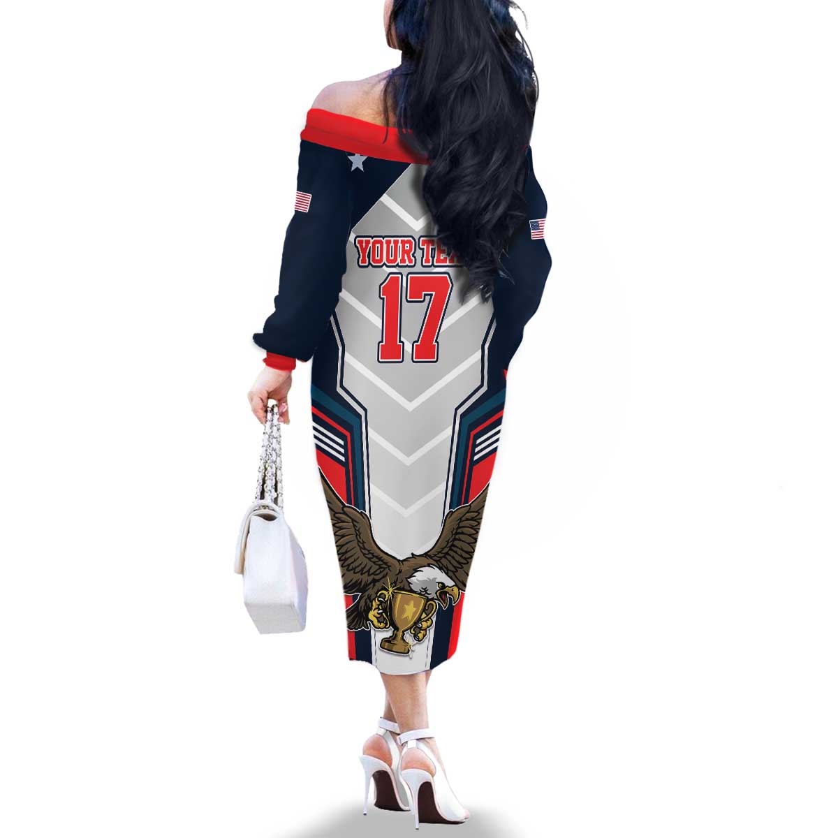 Custom United States Cricket Family Matching Off The Shoulder Long Sleeve Dress and Hawaiian Shirt USA Go Champions and Eagle Mascot Style