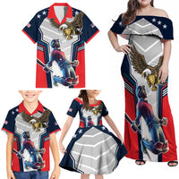 Custom United States Cricket Family Matching Off Shoulder Maxi Dress and Hawaiian Shirt USA Go Champions and Eagle Mascot Style