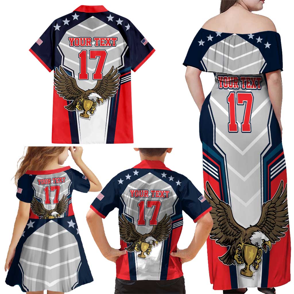 Custom United States Cricket Family Matching Off Shoulder Maxi Dress and Hawaiian Shirt USA Go Champions and Eagle Mascot Style