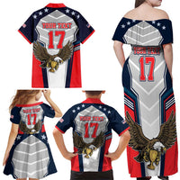 Custom United States Cricket Family Matching Off Shoulder Maxi Dress and Hawaiian Shirt USA Go Champions and Eagle Mascot Style