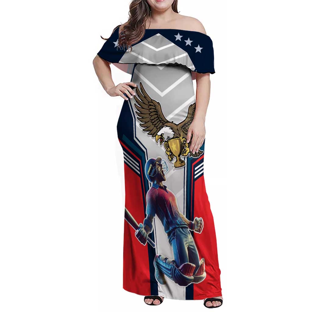 Custom United States Cricket Family Matching Off Shoulder Maxi Dress and Hawaiian Shirt USA Go Champions and Eagle Mascot Style