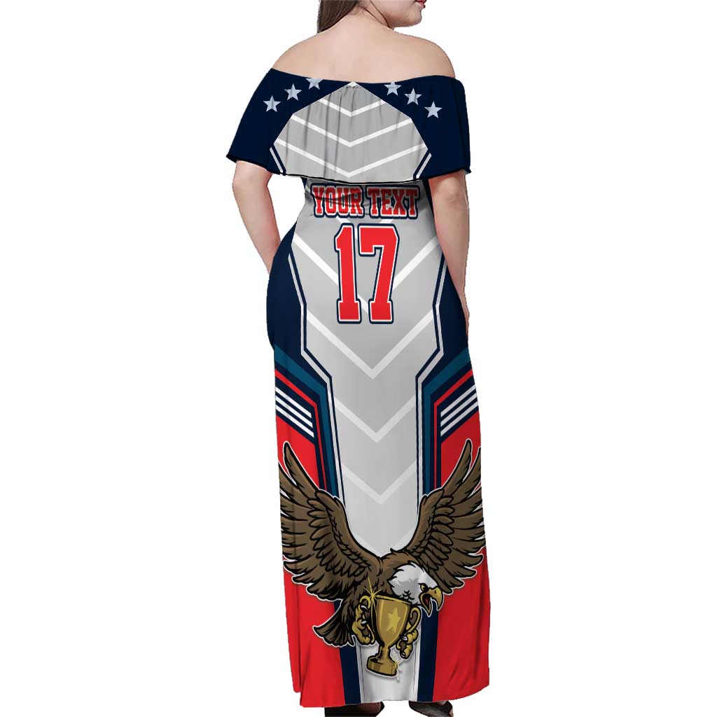 Custom United States Cricket Family Matching Off Shoulder Maxi Dress and Hawaiian Shirt USA Go Champions and Eagle Mascot Style
