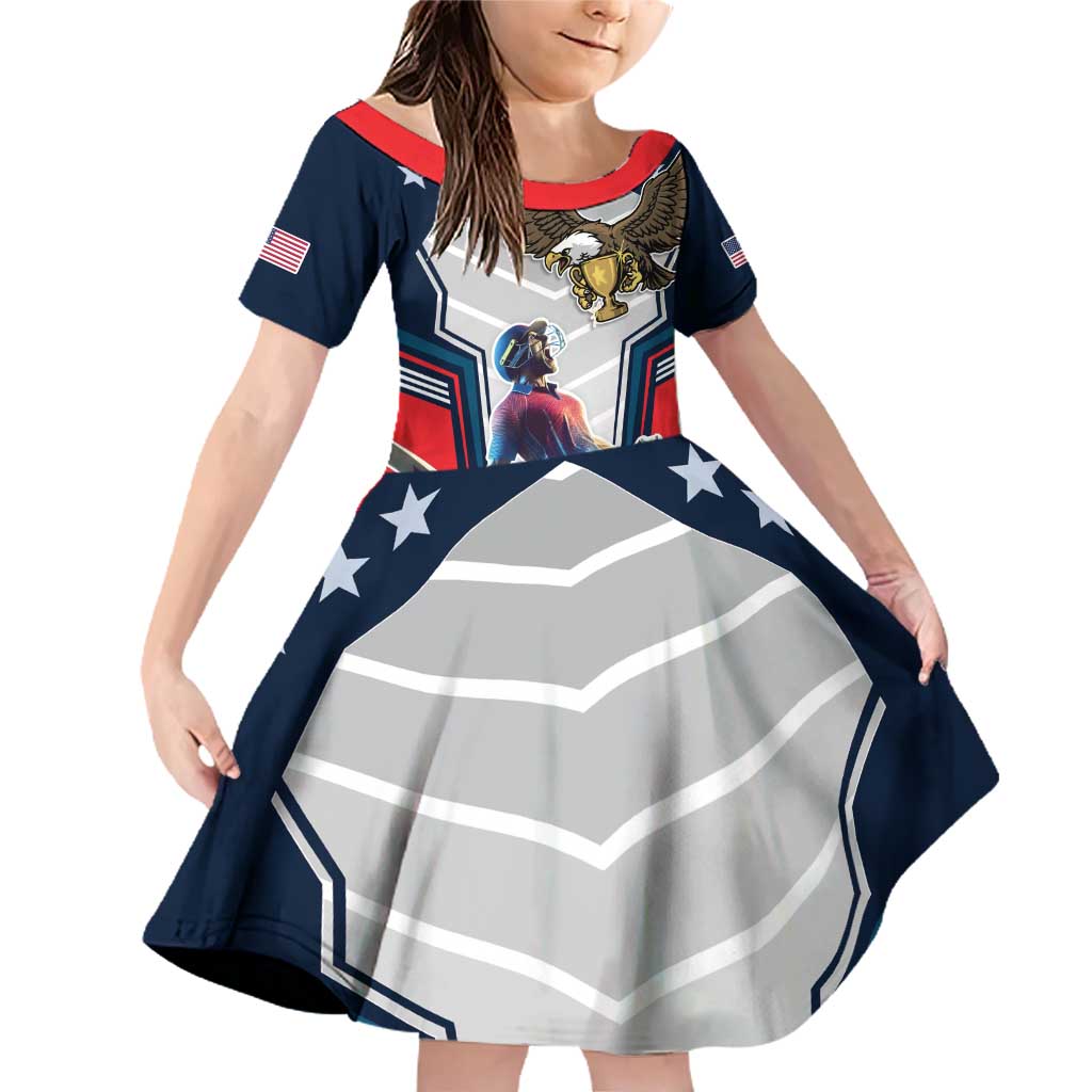 Custom United States Cricket Family Matching Off Shoulder Short Dress and Hawaiian Shirt USA Go Champions and Eagle Mascot Style