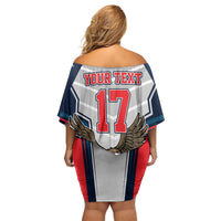 Custom United States Cricket Family Matching Off Shoulder Short Dress and Hawaiian Shirt USA Go Champions and Eagle Mascot Style