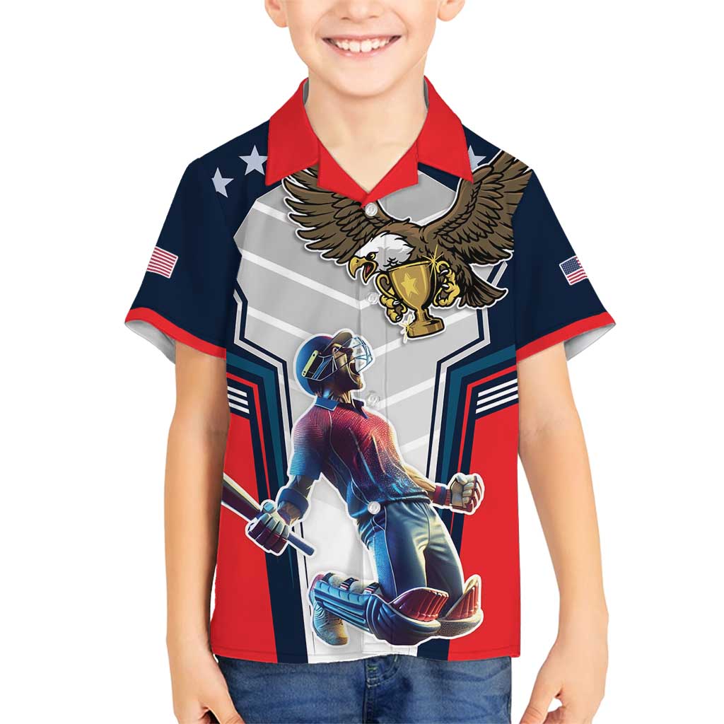 Custom United States Cricket Family Matching Off Shoulder Short Dress and Hawaiian Shirt USA Go Champions and Eagle Mascot Style