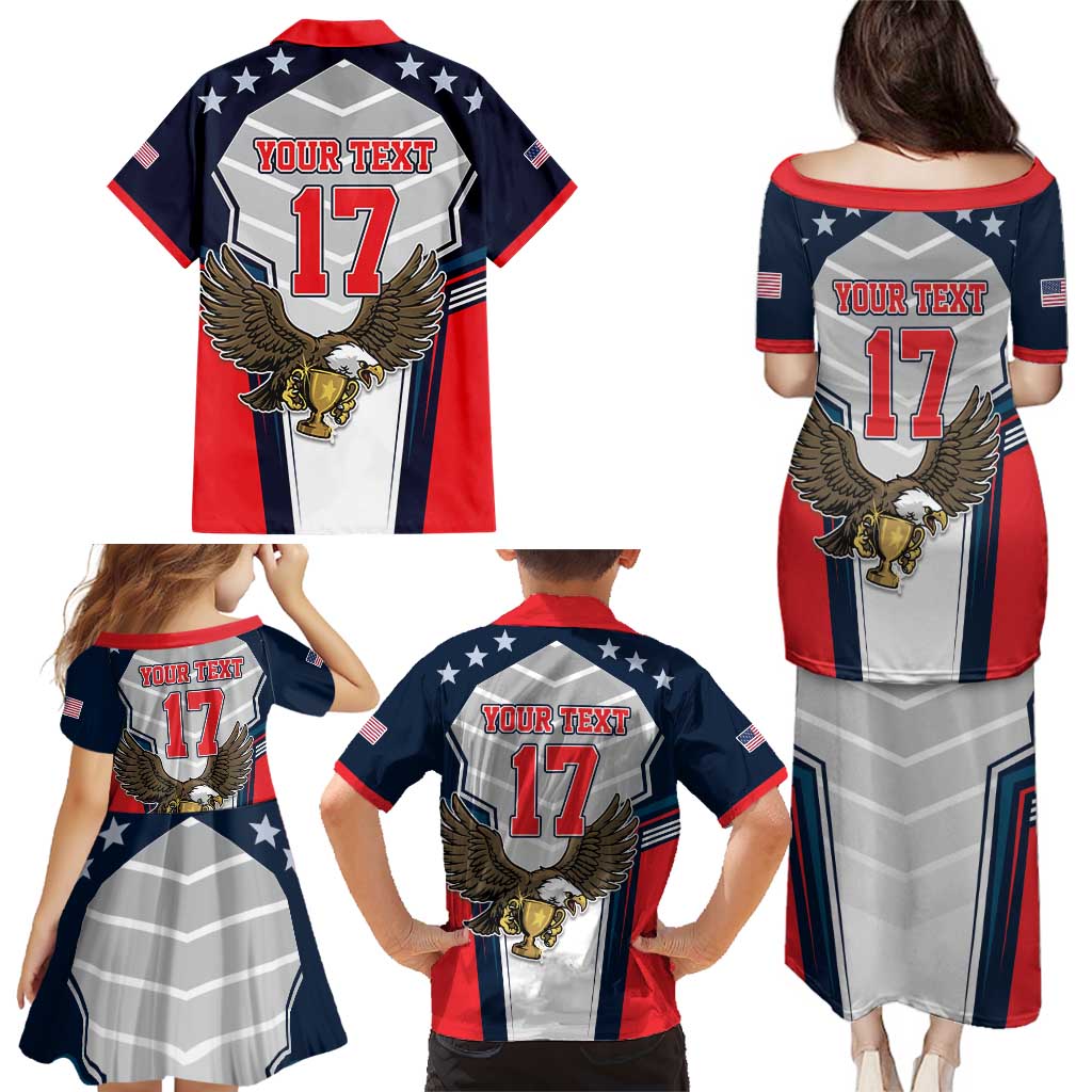 Custom United States Cricket Family Matching Puletasi and Hawaiian Shirt USA Go Champions and Eagle Mascot Style