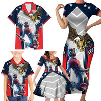 Custom United States Cricket Family Matching Short Sleeve Bodycon Dress and Hawaiian Shirt USA Go Champions and Eagle Mascot Style