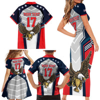 Custom United States Cricket Family Matching Short Sleeve Bodycon Dress and Hawaiian Shirt USA Go Champions and Eagle Mascot Style