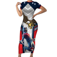 Custom United States Cricket Family Matching Short Sleeve Bodycon Dress and Hawaiian Shirt USA Go Champions and Eagle Mascot Style