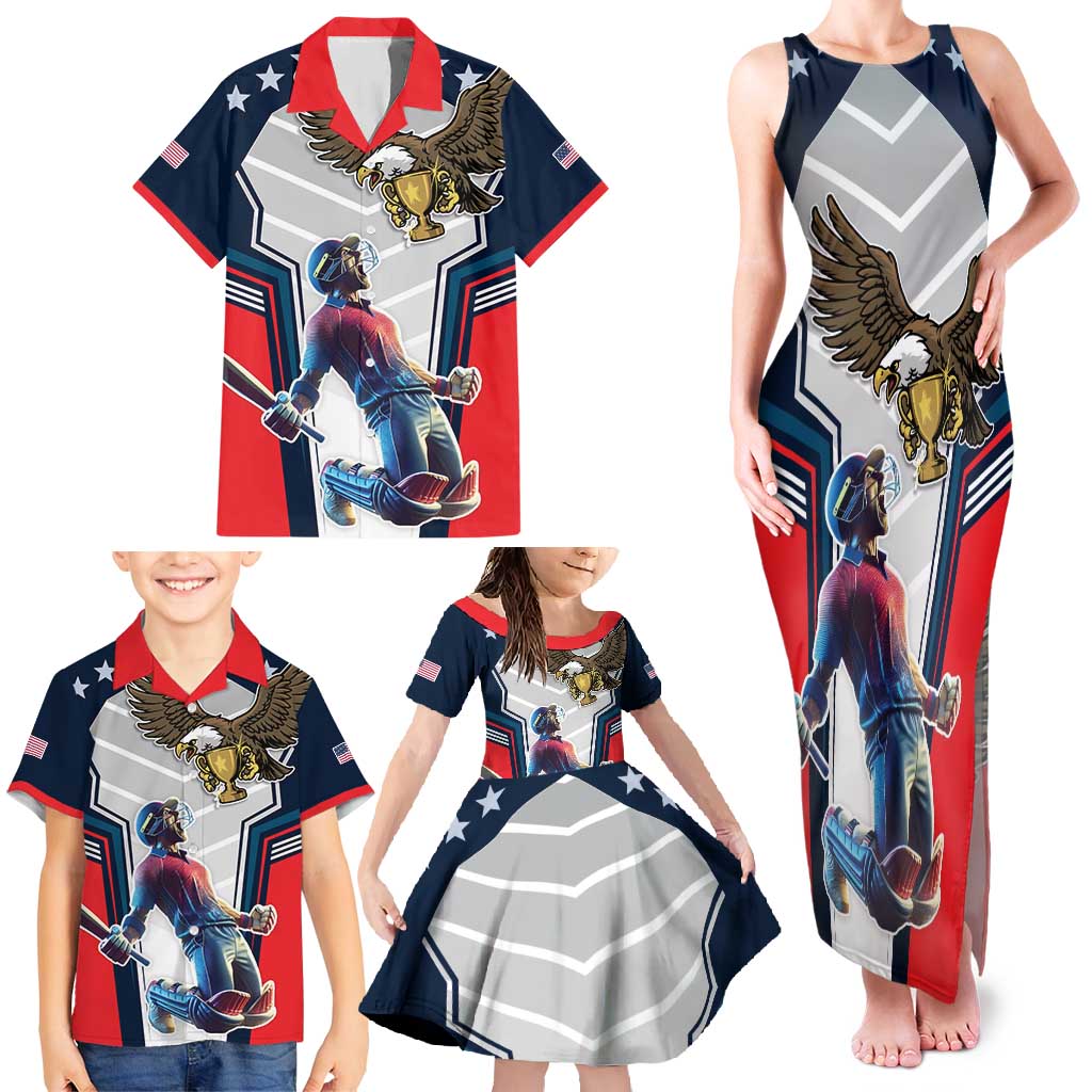 Custom United States Cricket Family Matching Tank Maxi Dress and Hawaiian Shirt USA Go Champions and Eagle Mascot Style