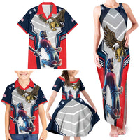 Custom United States Cricket Family Matching Tank Maxi Dress and Hawaiian Shirt USA Go Champions and Eagle Mascot Style