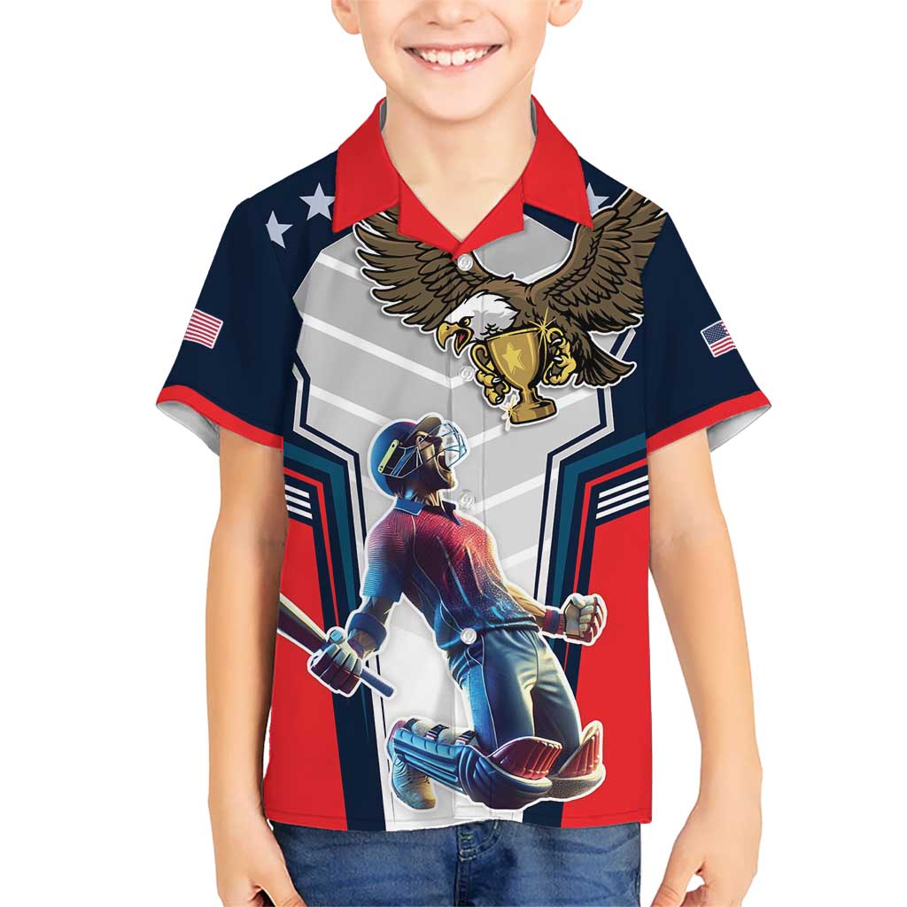 Custom United States Cricket Kid Hawaiian Shirt USA Go Champions and Eagle Mascot Style