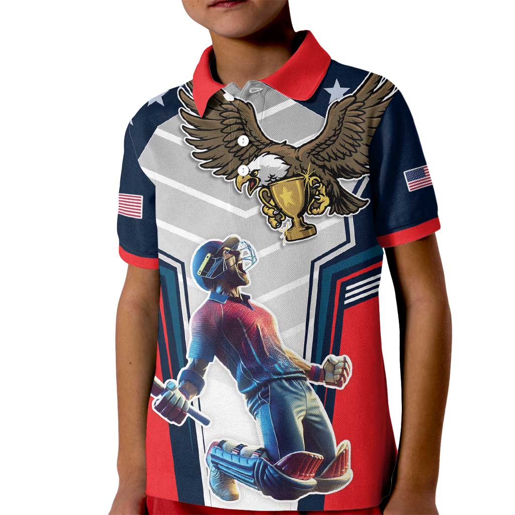 Custom United States Cricket Kid Polo Shirt USA Go Champions and Eagle Mascot Style