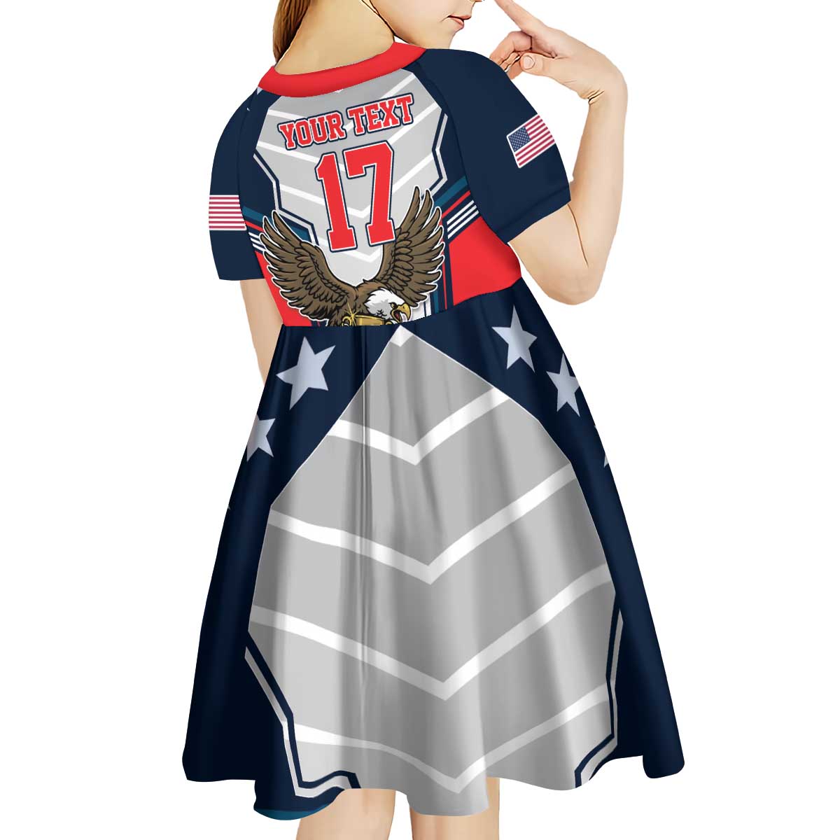 Custom United States Cricket Kid Short Sleeve Dress USA Go Champions and Eagle Mascot Style
