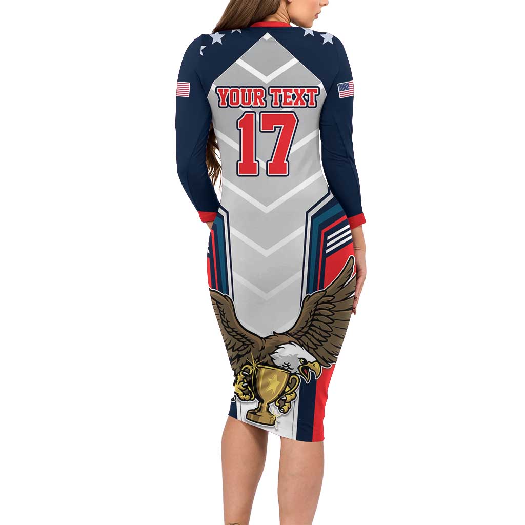 Custom United States Cricket Long Sleeve Bodycon Dress USA Go Champions and Eagle Mascot Style