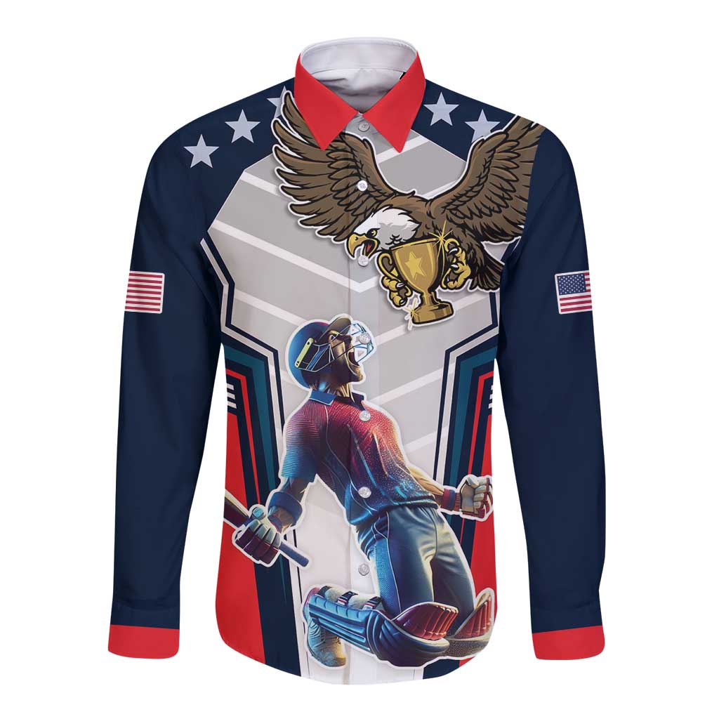 Custom United States Cricket Long Sleeve Button Shirt USA Go Champions and Eagle Mascot Style