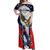 Custom United States Cricket Off Shoulder Maxi Dress USA Go Champions and Eagle Mascot Style