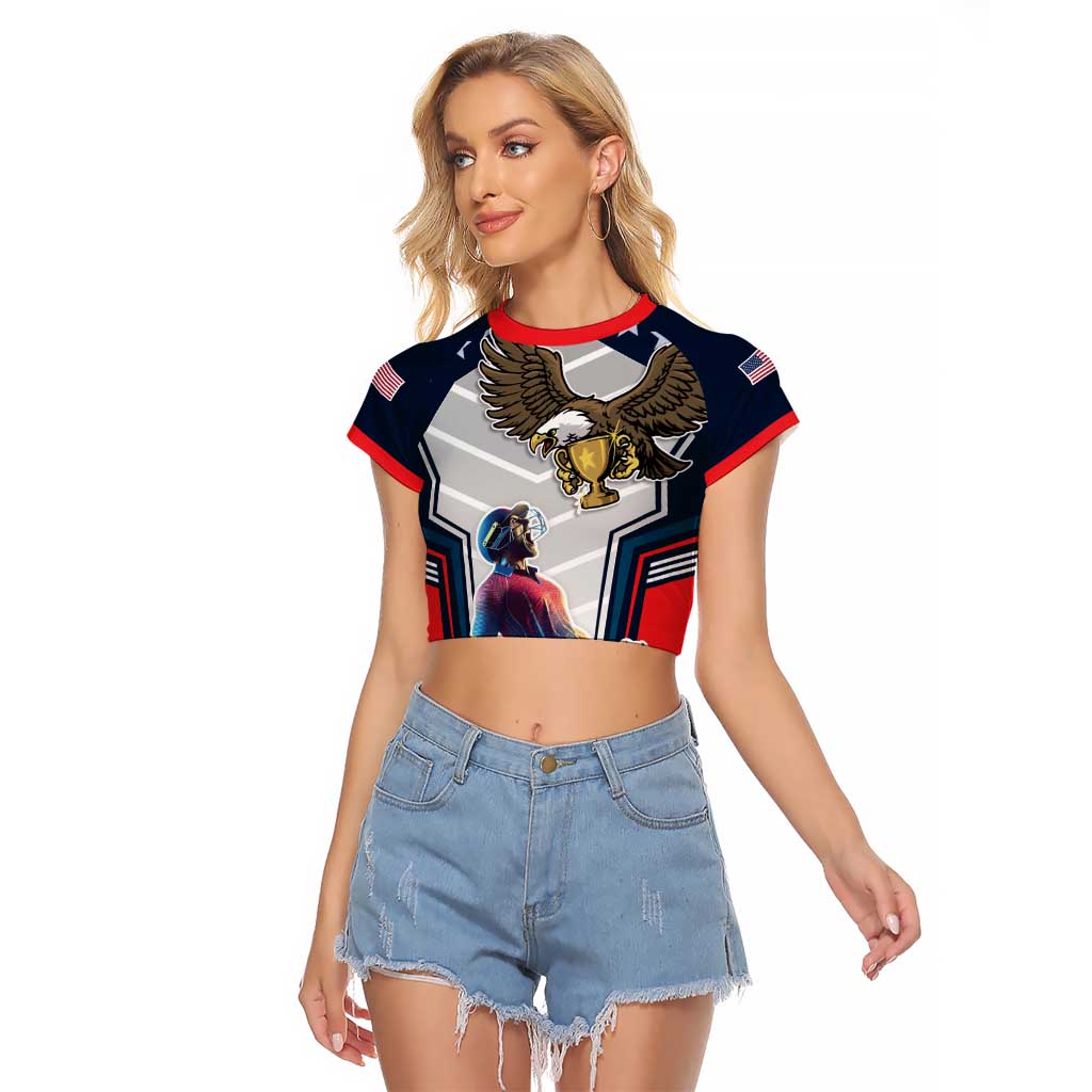 Custom United States Cricket Raglan Cropped T Shirt USA Go Champions and Eagle Mascot Style