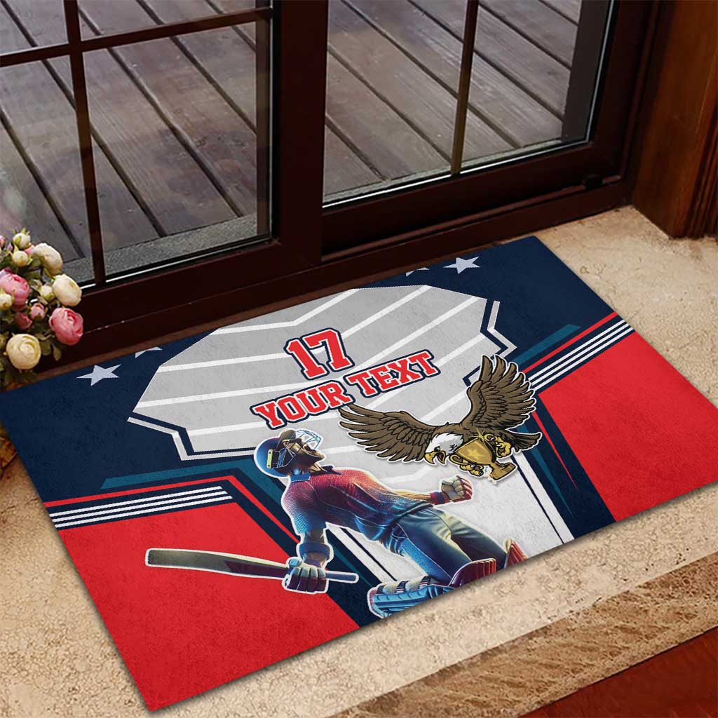 Custom United States Cricket Rubber Doormat USA Go Champions and Eagle Mascot Style