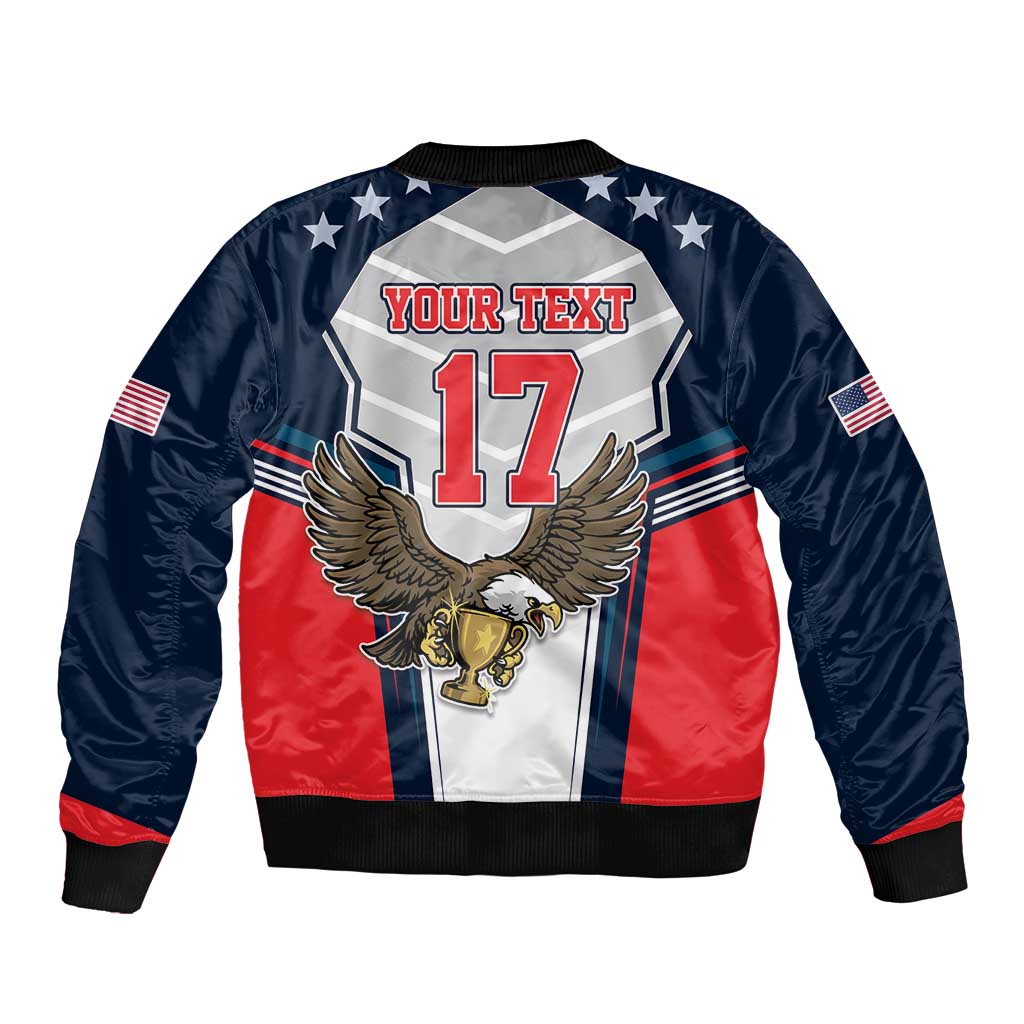 Custom United States Cricket Sleeve Zip Bomber Jacket USA Go Champions and Eagle Mascot Style