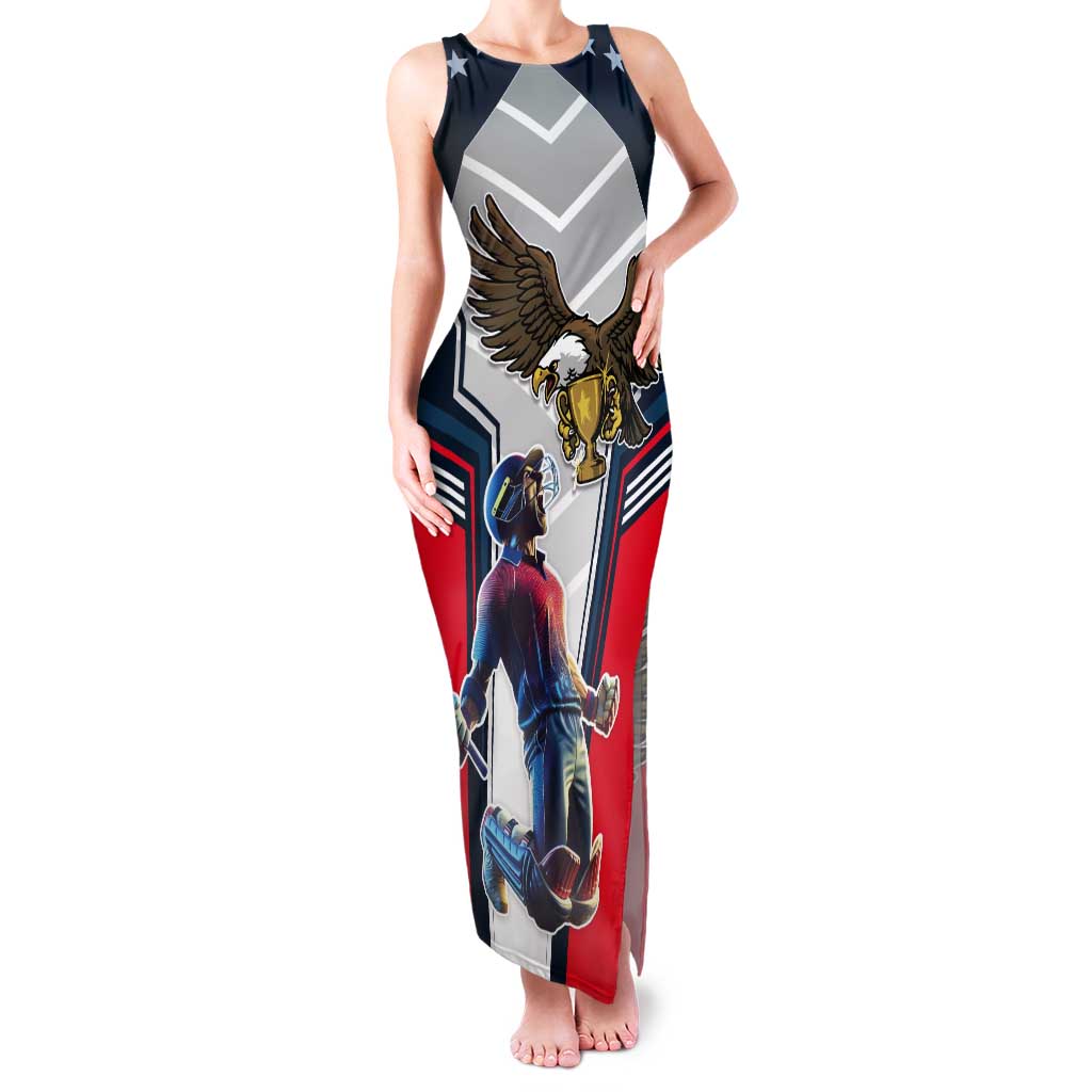 Custom United States Cricket Tank Maxi Dress USA Go Champions and Eagle Mascot Style