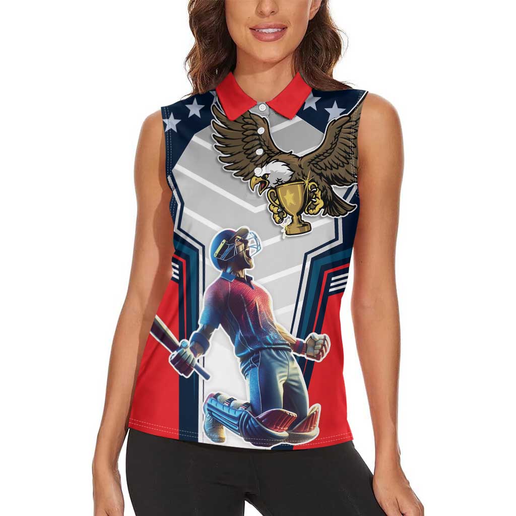 Custom United States Cricket Women Sleeveless Polo Shirt USA Go Champions and Eagle Mascot Style