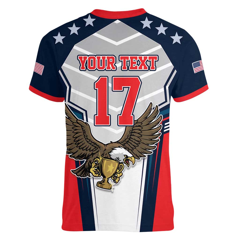 Custom United States Cricket Women V-Neck T-Shirt USA Go Champions and Eagle Mascot Style