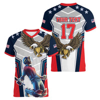 Custom United States Cricket Women V-Neck T-Shirt USA Go Champions and Eagle Mascot Style