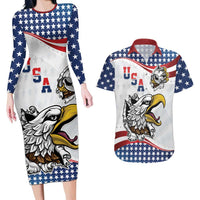 Custom United States Soccer Couples Matching Long Sleeve Bodycon Dress and Hawaiian Shirt USA Eagle Mascot Style