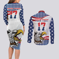 Custom United States Soccer Couples Matching Long Sleeve Bodycon Dress and Long Sleeve Button Shirt USA Eagle Mascot Style
