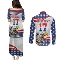 Custom United States Soccer Couples Matching Puletasi and Long Sleeve Button Shirt USA Eagle Mascot Style