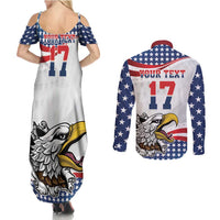 Custom United States Soccer Couples Matching Summer Maxi Dress and Long Sleeve Button Shirt USA Eagle Mascot Style