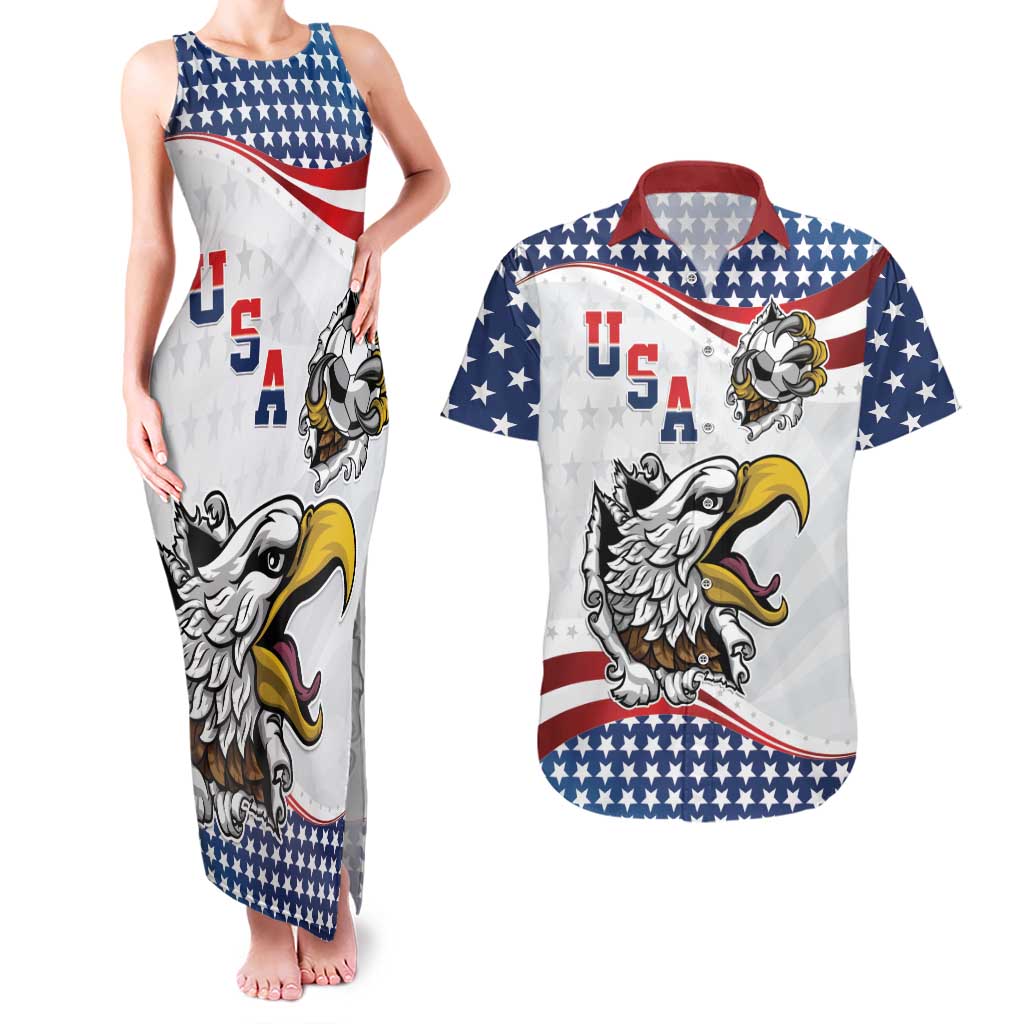 Custom United States Soccer Couples Matching Tank Maxi Dress and Hawaiian Shirt USA Eagle Mascot Style