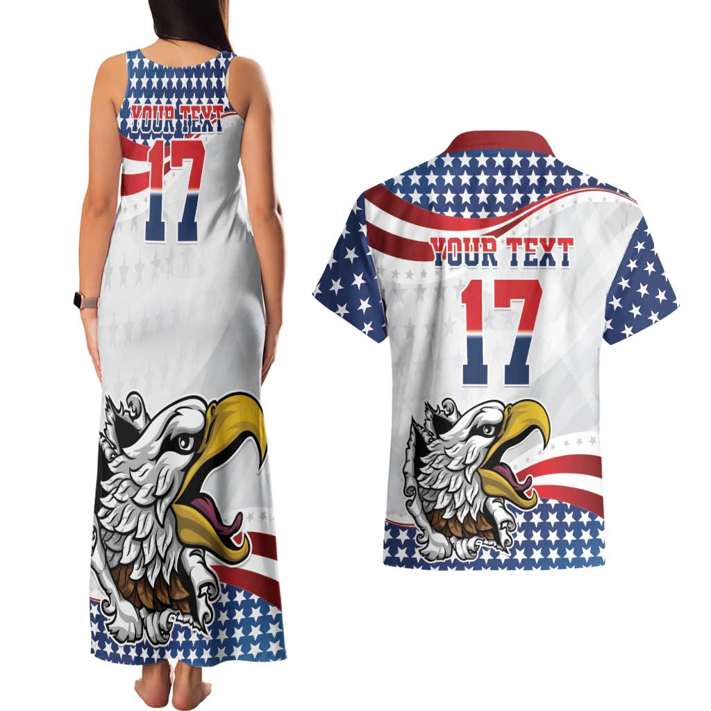 Custom United States Soccer Couples Matching Tank Maxi Dress and Hawaiian Shirt USA Eagle Mascot Style