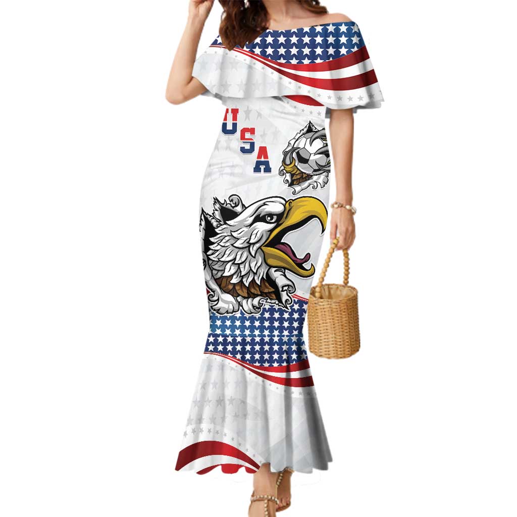 Custom United States Soccer Family Matching Mermaid Dress and Hawaiian Shirt USA Eagle Mascot Style