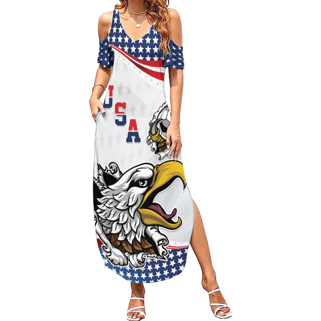 Custom United States Soccer Family Matching Summer Maxi Dress and Hawaiian Shirt USA Eagle Mascot Style