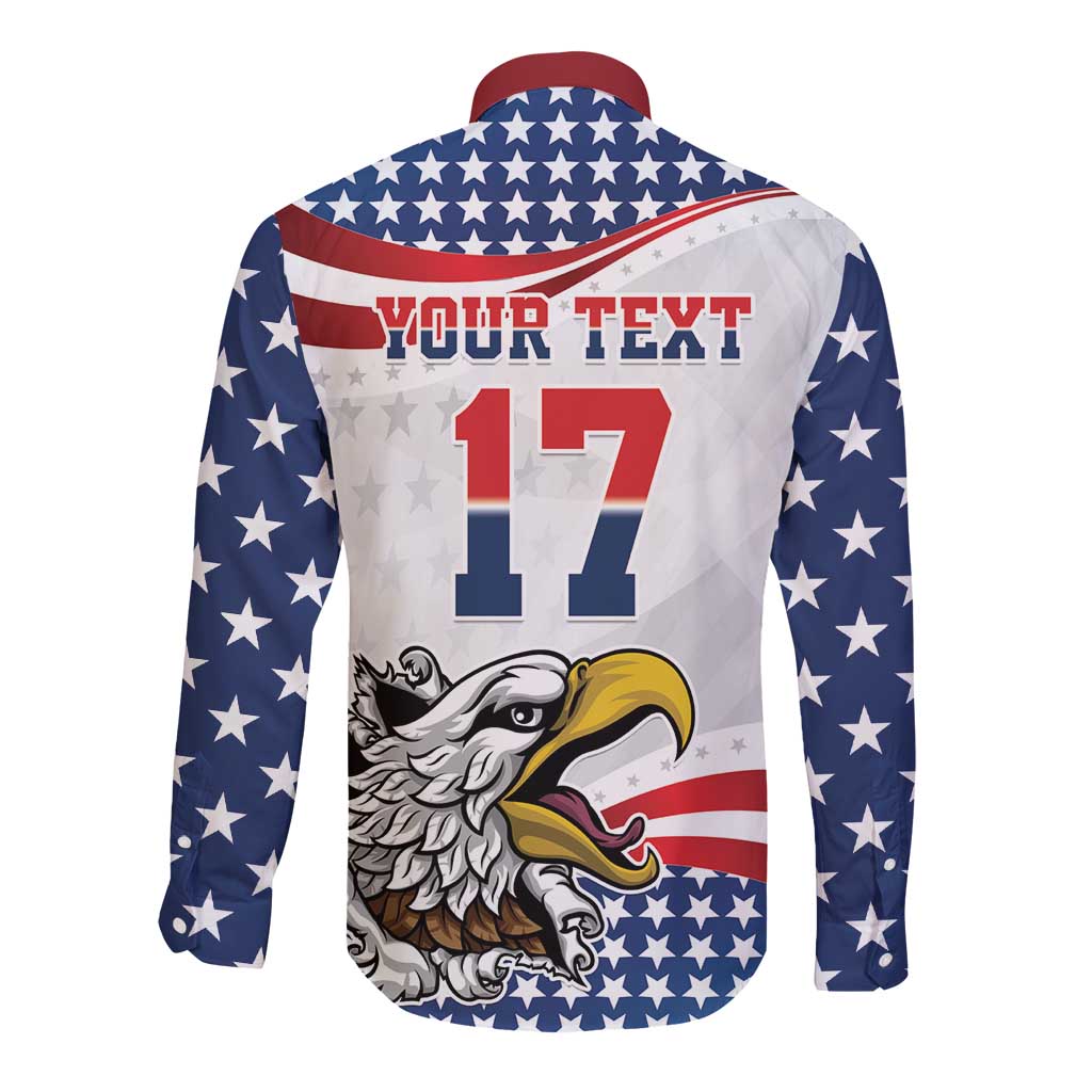 Custom United States Soccer Long Sleeve Button Shirt USA Eagle Mascot Style