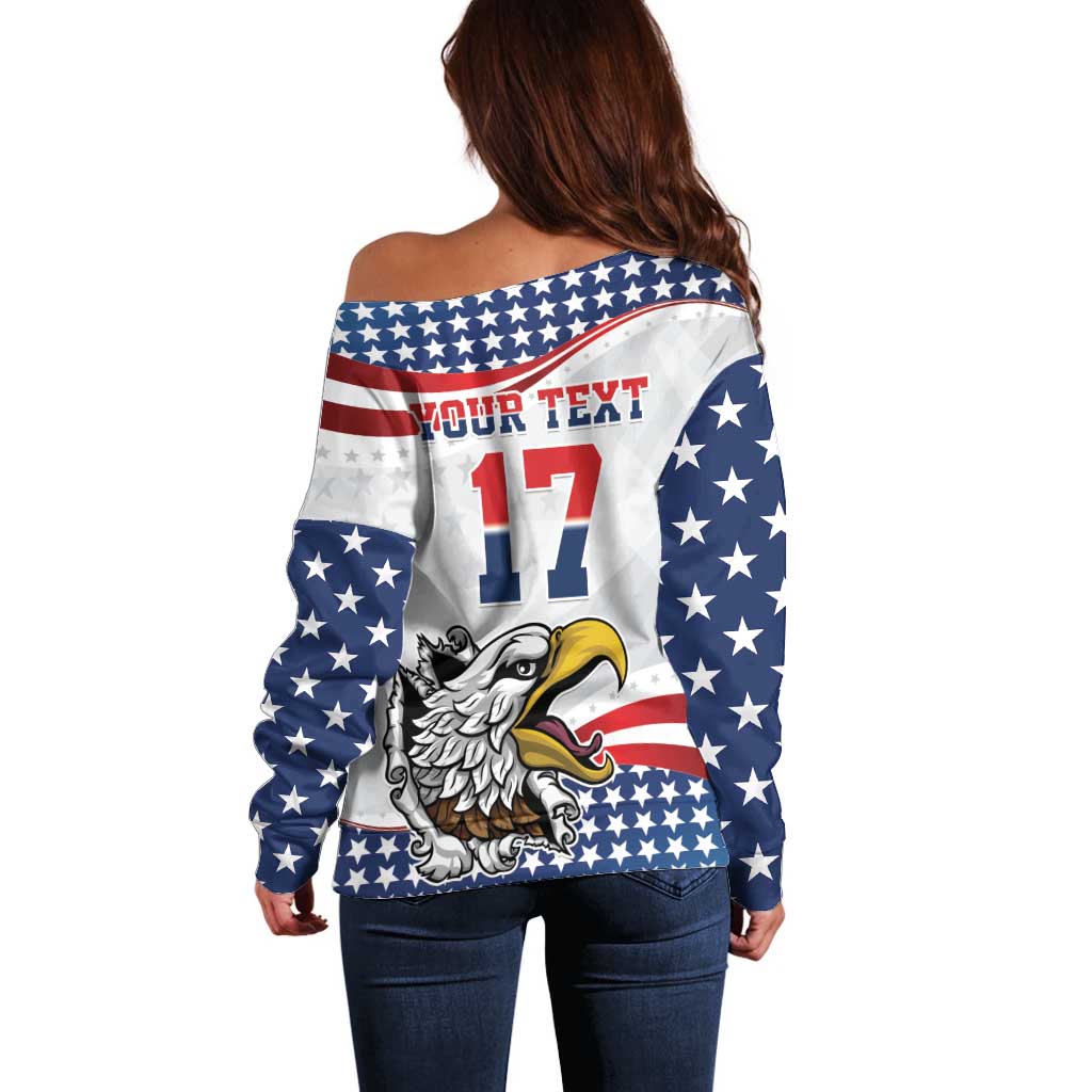 Custom United States Soccer Off Shoulder Sweater USA Eagle Mascot Style