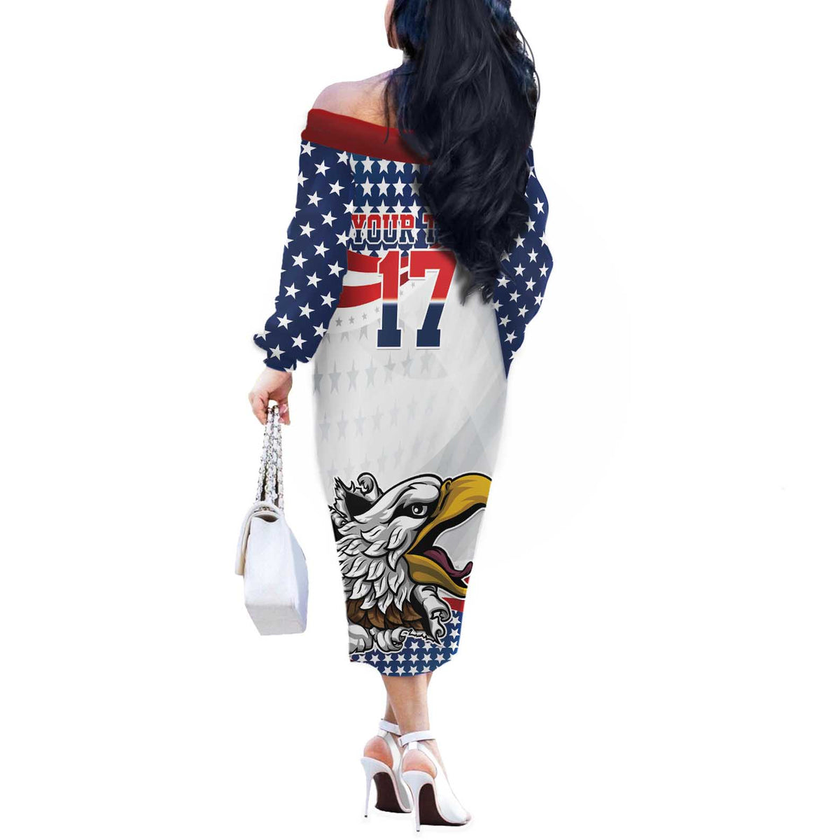 Custom United States Soccer Off The Shoulder Long Sleeve Dress USA Eagle Mascot Style