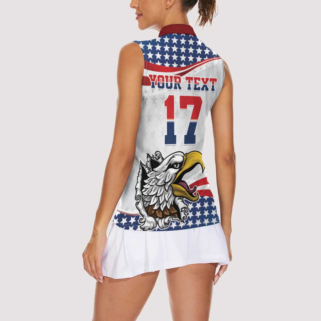 Custom United States Soccer Women Sleeveless Polo Shirt USA Eagle Mascot Style