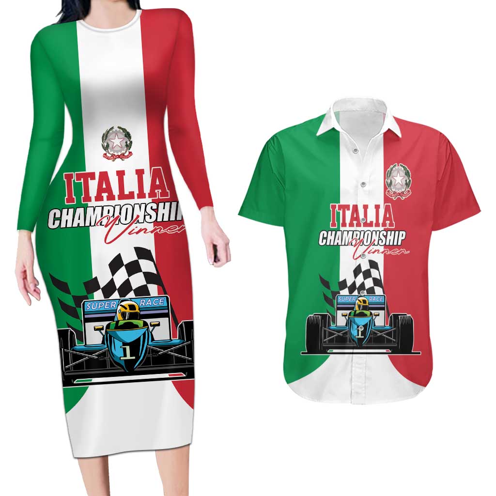 Custom Italy Formula One Couples Matching Long Sleeve Bodycon Dress and Hawaiian Shirt Motorsport and Il Tricolore F1 World Championship