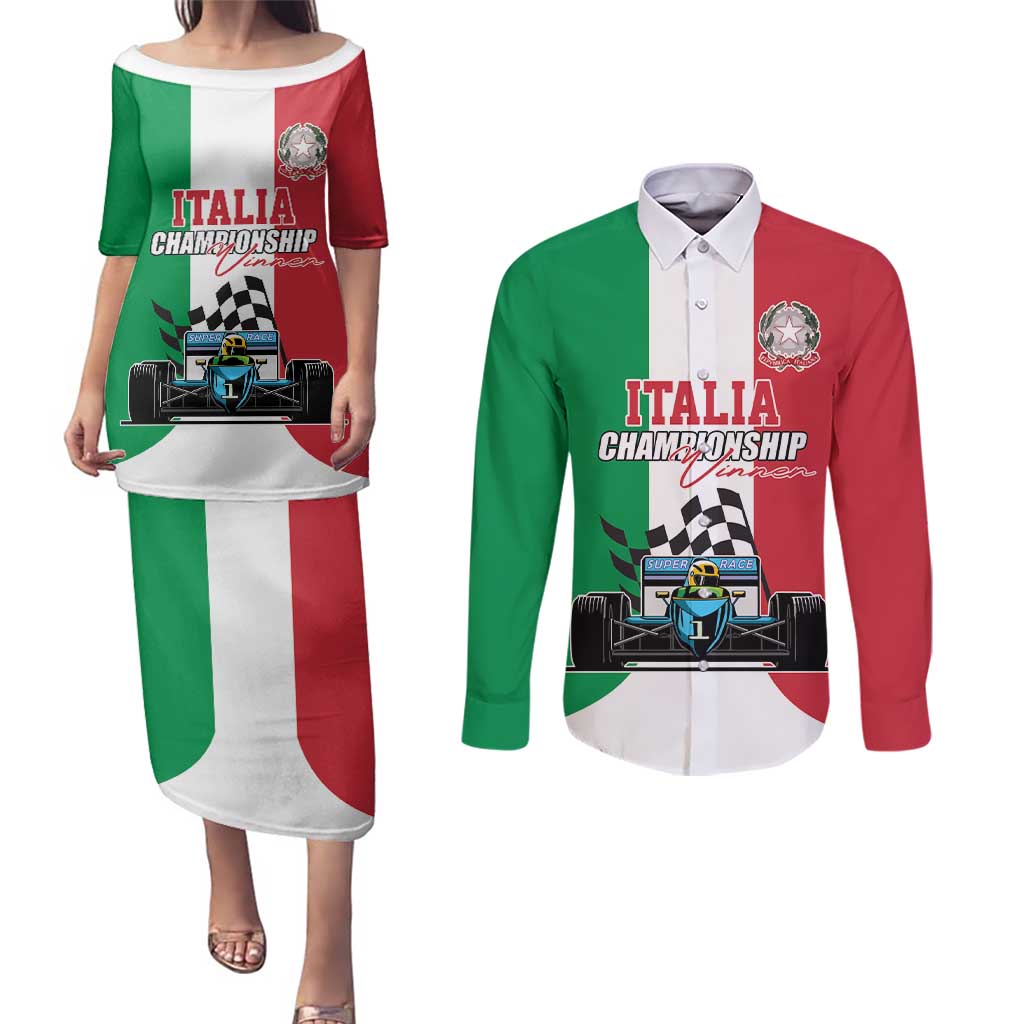 Custom Italy Formula One Couples Matching Puletasi and Long Sleeve Button Shirt Motorsport and Il Tricolore F1 World Championship