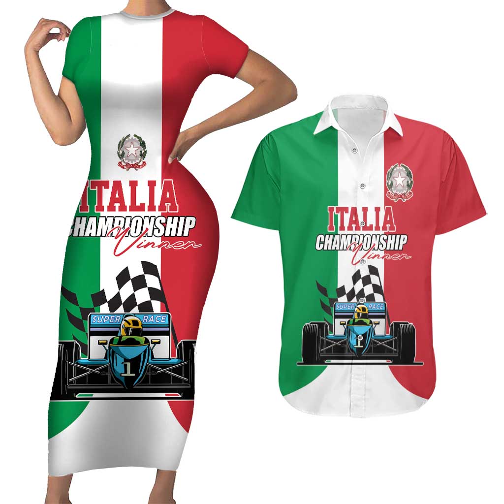 Custom Italy Formula One Couples Matching Short Sleeve Bodycon Dress and Hawaiian Shirt Motorsport and Il Tricolore F1 World Championship