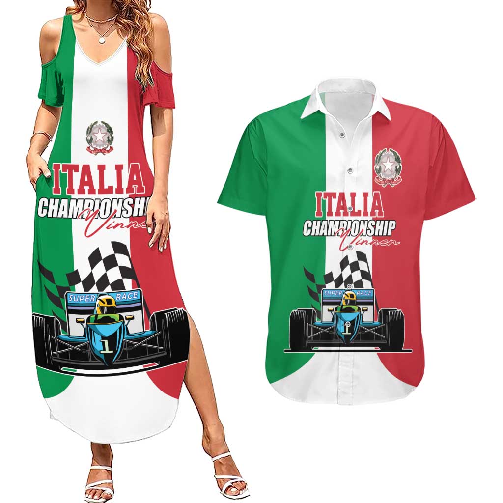 Custom Italy Formula One Couples Matching Summer Maxi Dress and Hawaiian Shirt Motorsport and Il Tricolore F1 World Championship