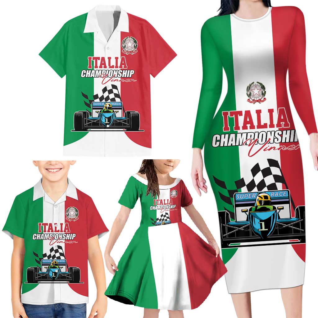 Custom Italy Formula One Family Matching Long Sleeve Bodycon Dress and Hawaiian Shirt Motorsport and Il Tricolore F1 World Championship