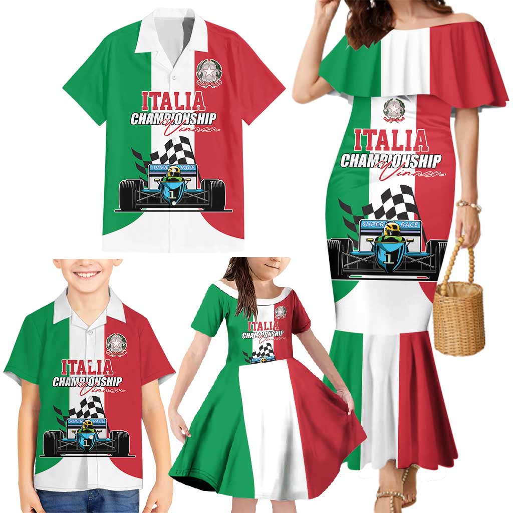 Custom Italy Formula One Family Matching Mermaid Dress and Hawaiian Shirt Motorsport and Il Tricolore F1 World Championship