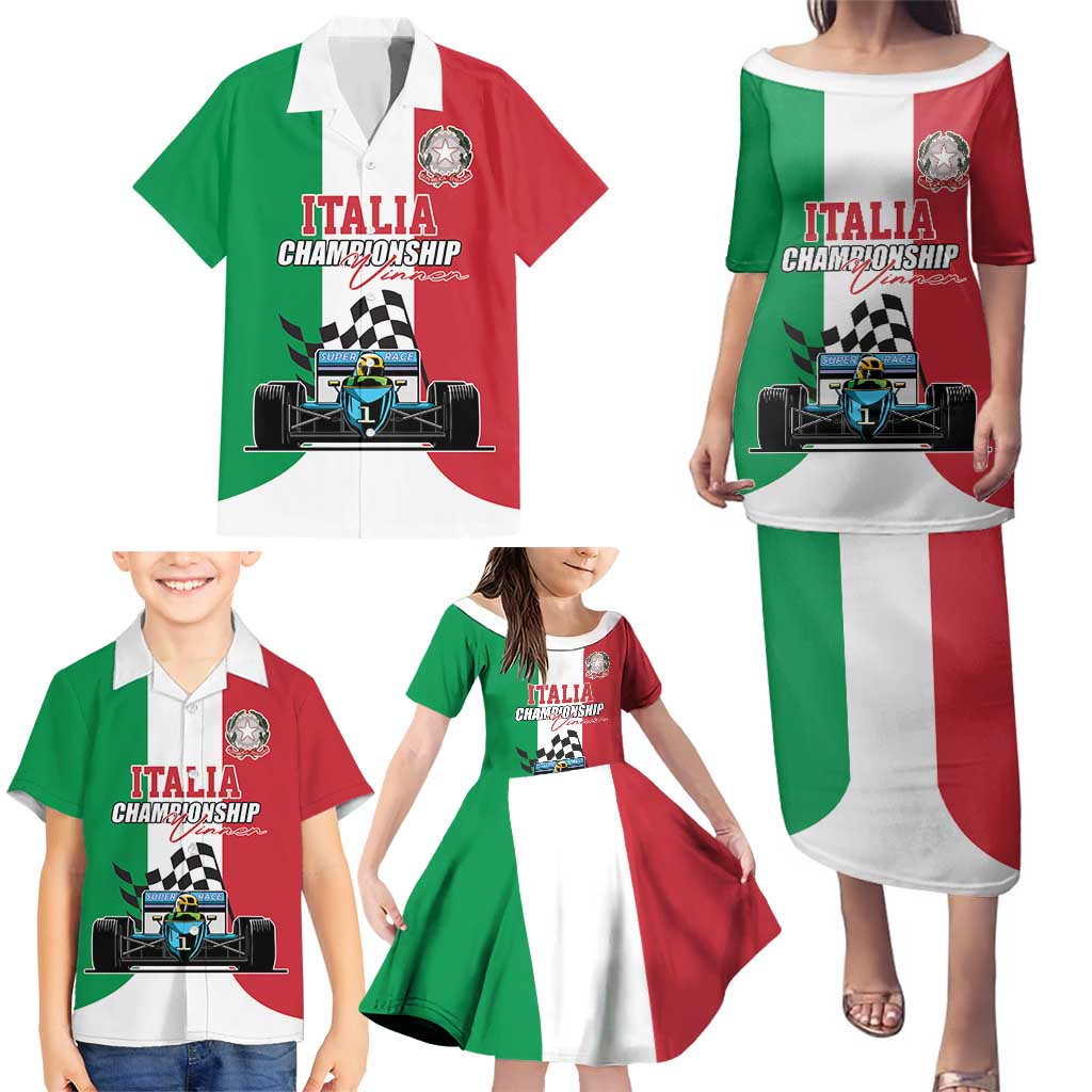 Custom Italy Formula One Family Matching Puletasi and Hawaiian Shirt Motorsport and Il Tricolore F1 World Championship