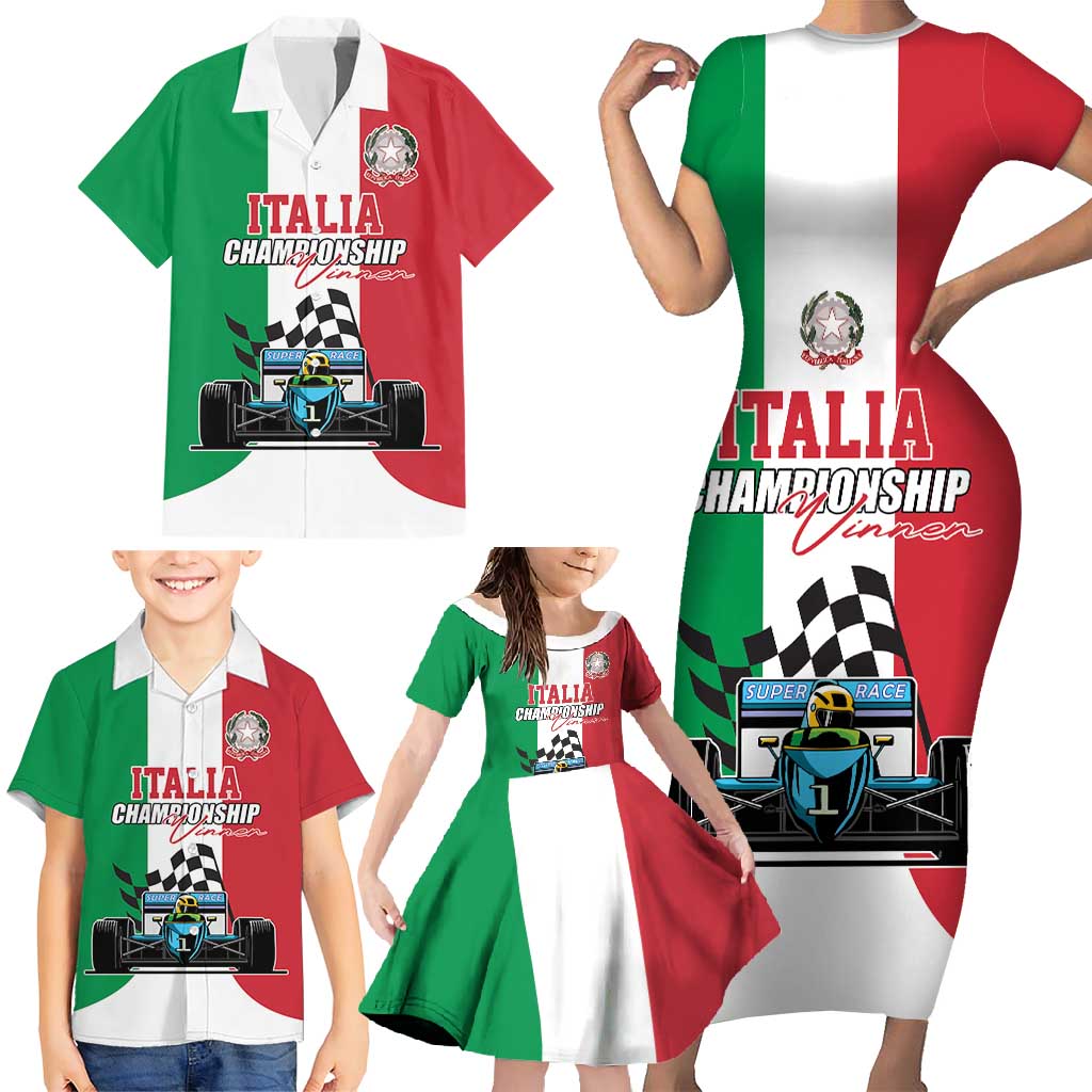 Custom Italy Formula One Family Matching Short Sleeve Bodycon Dress and Hawaiian Shirt Motorsport and Il Tricolore F1 World Championship