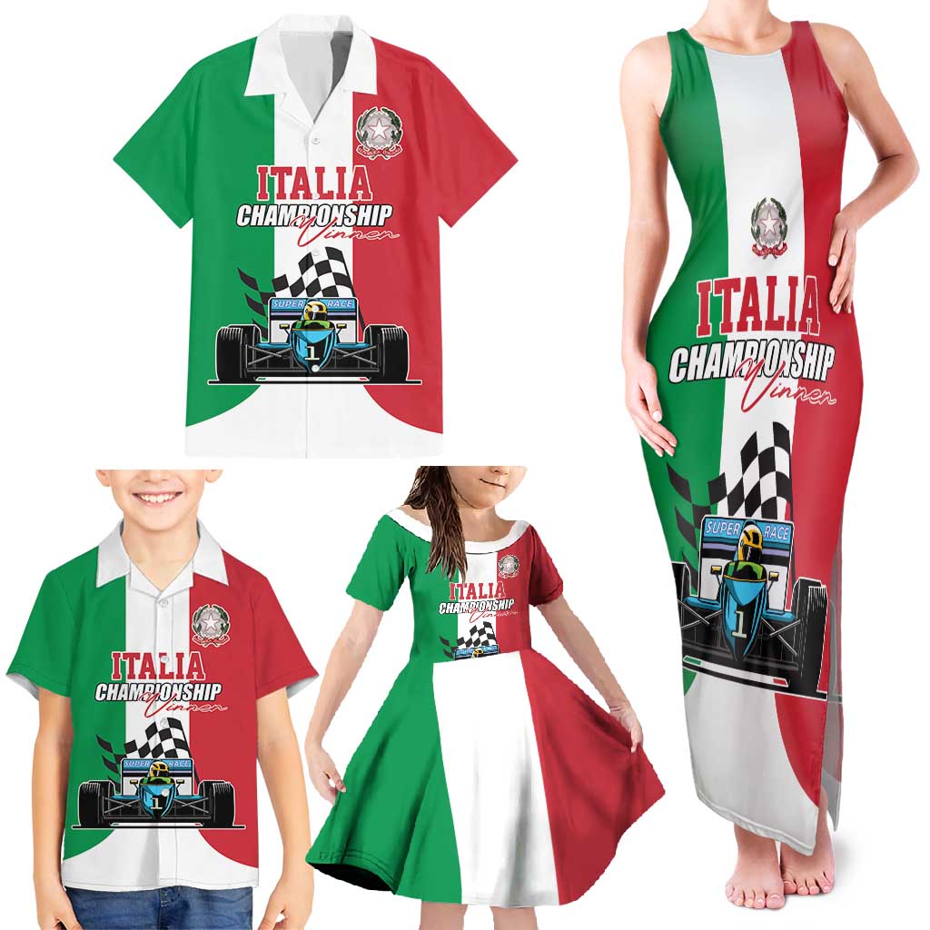 Custom Italy Formula One Family Matching Tank Maxi Dress and Hawaiian Shirt Motorsport and Il Tricolore F1 World Championship